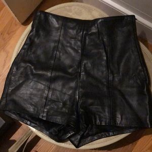 Vintage high waist black leather shorts
